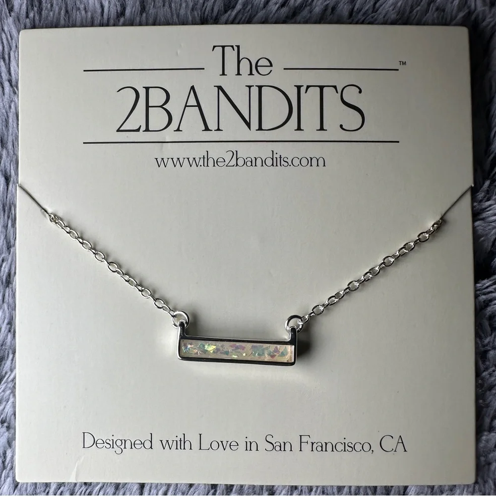 The 2 Bandits Athens NWOT Silver Iridescent Bar Pendant Necklace